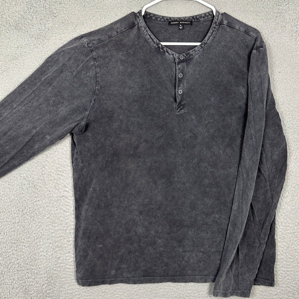 Robert Barakett Henley Shirt Mens XL Grey Mineral Wash Casual Long Sleeve EUC